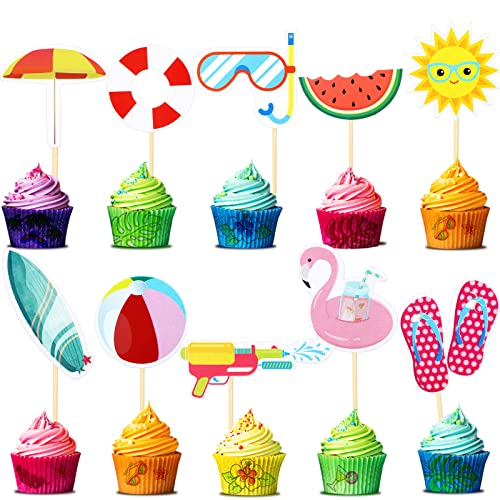 Epakh 100-Piece Summer Beach Cupcake Toppers – Pool Party Hawaiian Theme Cake Picks with 10 Designs