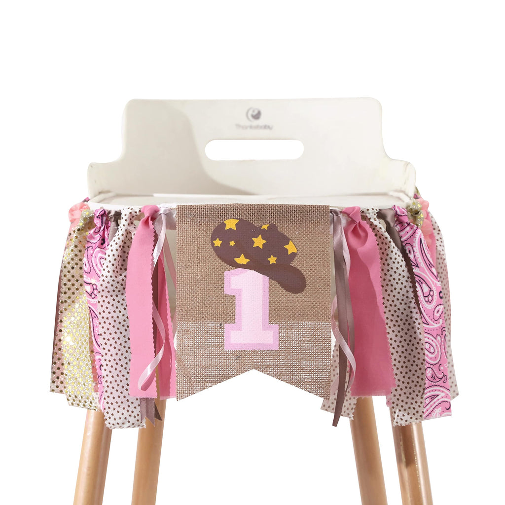 EPSEED Cowgirl 1st Birthday High Chair Banner – 80-Inch Pink Rodeo Party Decor with Fabric Strips
