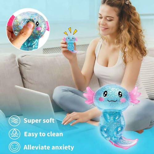EQOA Blue Axolotl Squishy Stress Ball – Cute Fidget Toy for Stress Relief