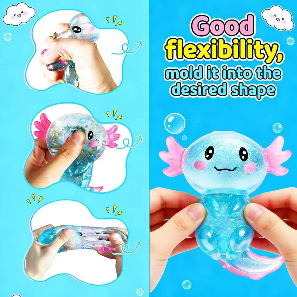 EQOA Blue Axolotl Squishy Stress Ball – Cute Fidget Toy for Stress Relief