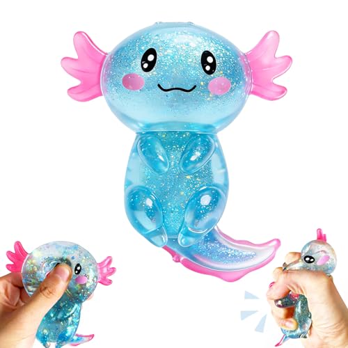 EQOA Blue Axolotl Squishy Stress Ball – Cute Fidget Toy for Stress Relief