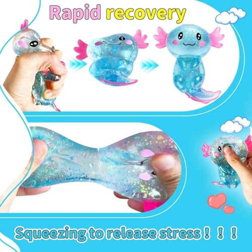 EQOA Blue Axolotl Squishy Stress Ball – Cute Fidget Toy for Stress Relief