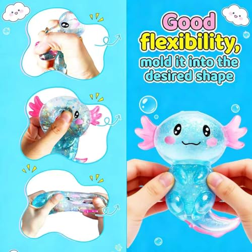 EQOA Blue Axolotl Squishy Stress Ball – Cute Fidget Toy for Stress Relief