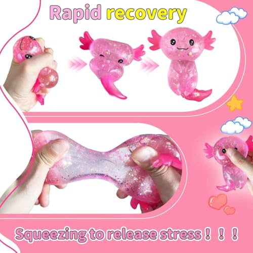 EQOA Pink Axolotls Squishies Fidget Stress Ball – Cute Squeeze Toy for Stress Relief & Easter Basket Stuffers