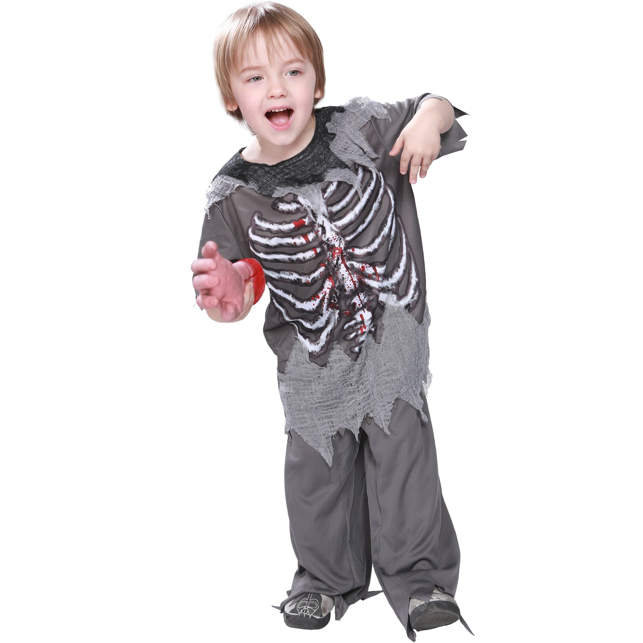 EraSpooky Boys Zombie Costume with Skeleton Print – Tattered Shirt & Pants for Halloween