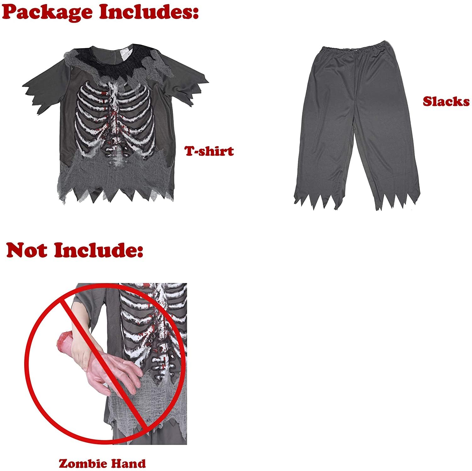 EraSpooky Boys Zombie Costume with Skeleton Print – Tattered Shirt & Pants for Halloween