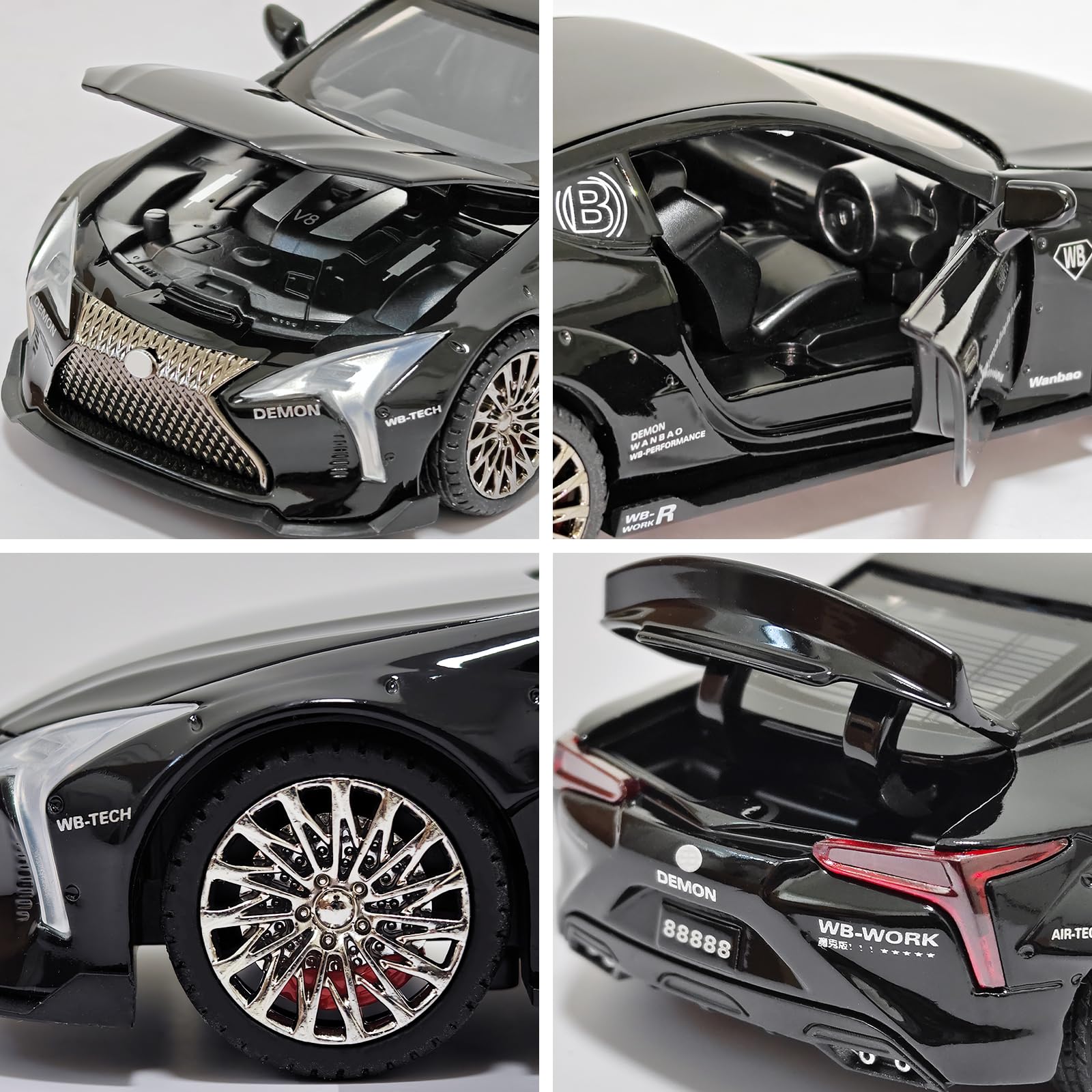 ERBADIHAGO 1:32 Scale Diecast Sports Car Toy - Black with Lights, Sound, and Pull-Back Action for Kids 3+