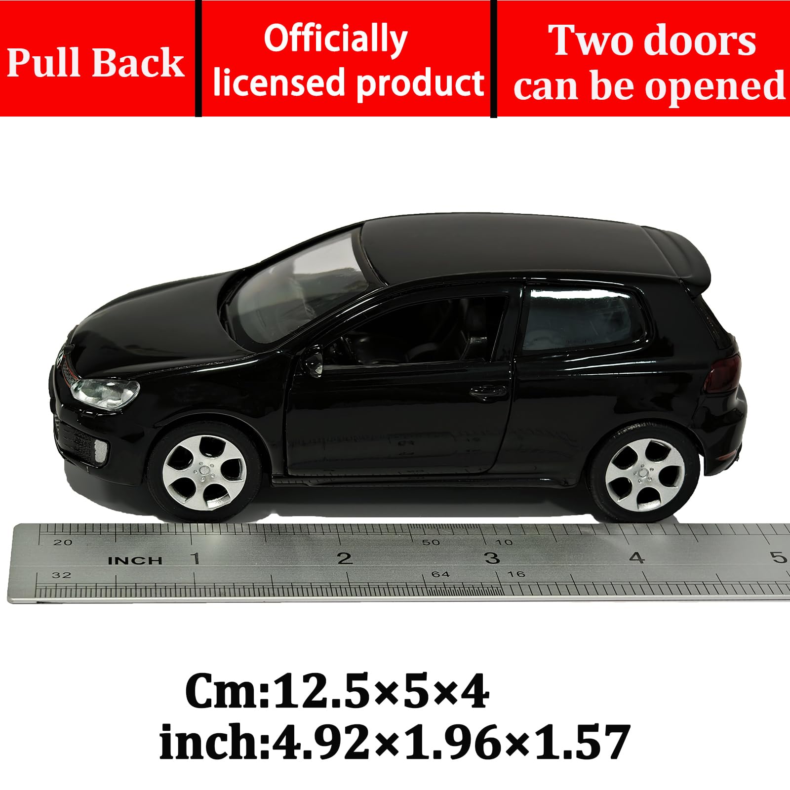 ERBADIHAGO 1:36 Volkswagen Golf GTI Pull-Back Metal Model Car – Black Pearl Paint, Opening Doors, Collectible Toy for Boys and Enthusiasts