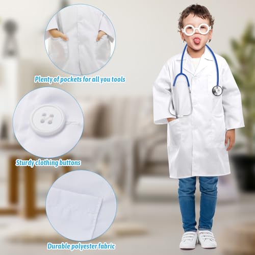 ERDOGLY Kids Doctor Lab Coat with Working Stethoscope – White Polyester Costume for Ages 3-12