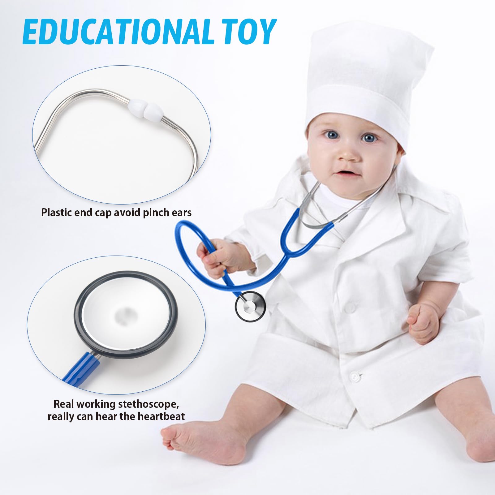 ERDOGLY Kids Doctor Lab Coat with Working Stethoscope – White Polyester Costume for Ages 3-12