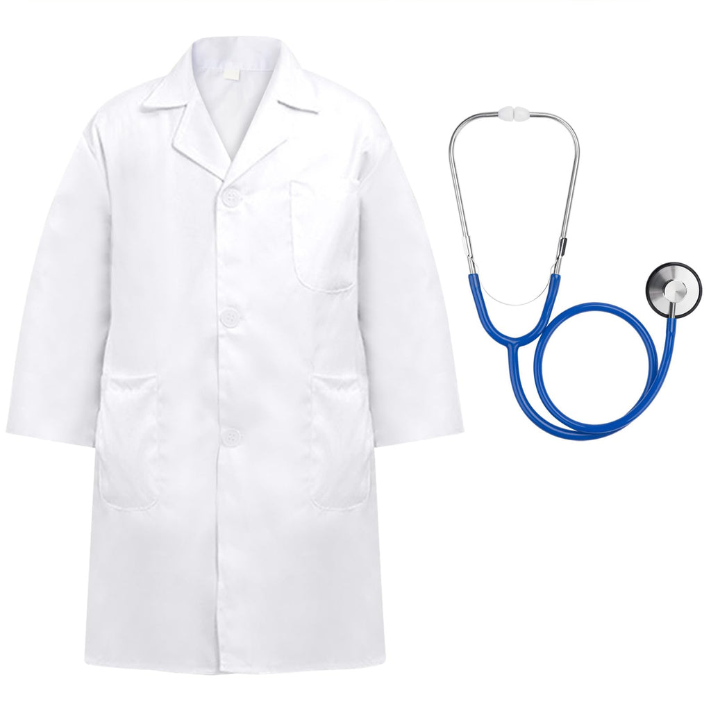ERDOGLY Kids Doctor Lab Coat with Working Stethoscope – White Polyester Costume for Ages 3-12