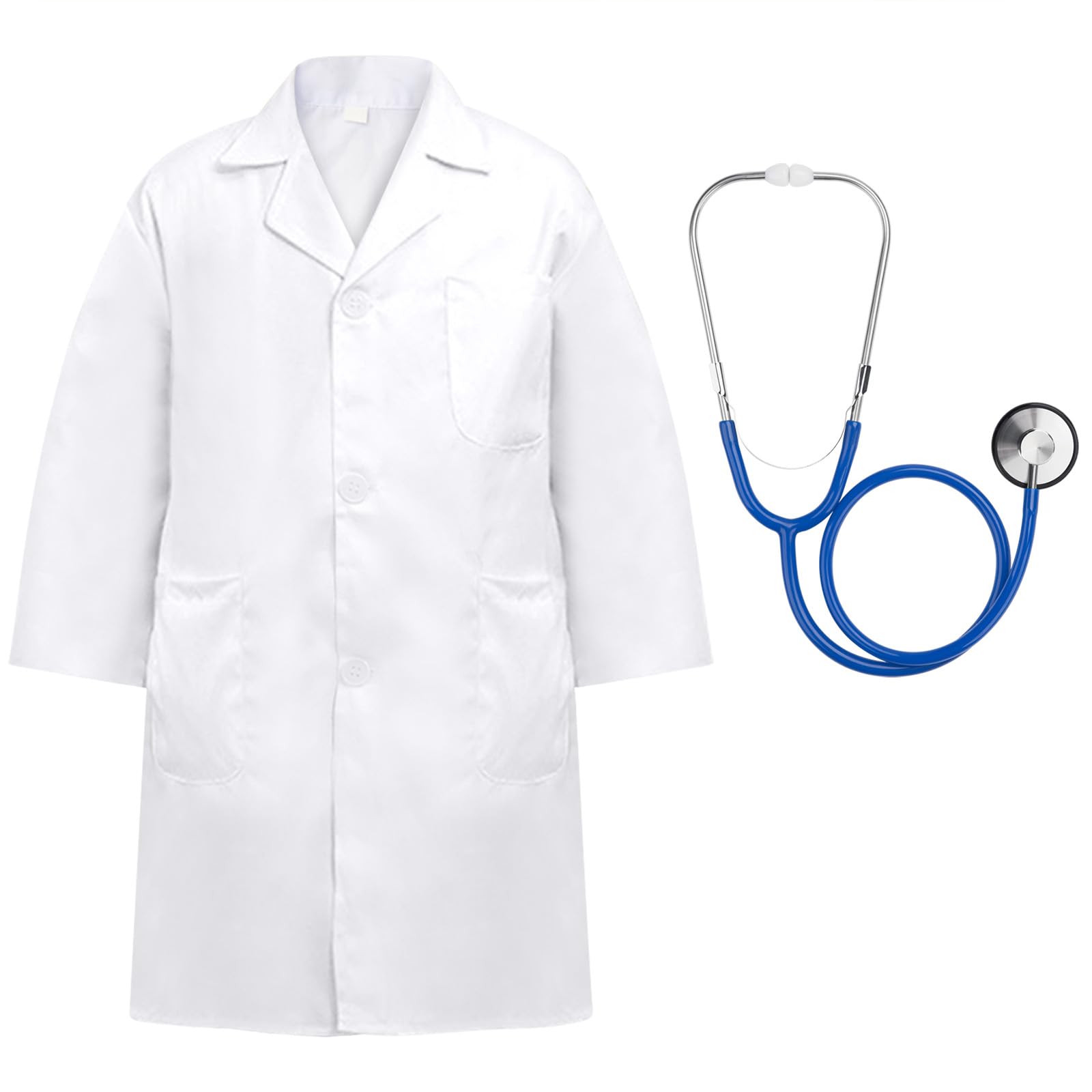 ERDOGLY Kids Doctor Lab Coat with Working Stethoscope – White Polyester Costume for Ages 3-12