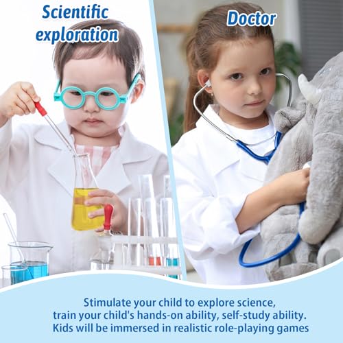 ERDOGLY Kids Doctor Lab Coat with Working Stethoscope – White Polyester Costume for Ages 3-12