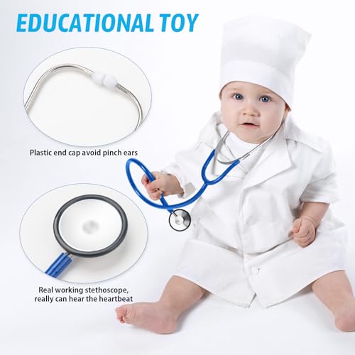 ERDOGLY Kids Doctor Lab Coat with Working Stethoscope – White Polyester Costume for Ages 3-12