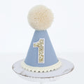 Ereniko Grey Blue First Birthday Hat - Felt Cone Crown with Glitter Number & Embroidered 1st for Baby's 1st Birthday