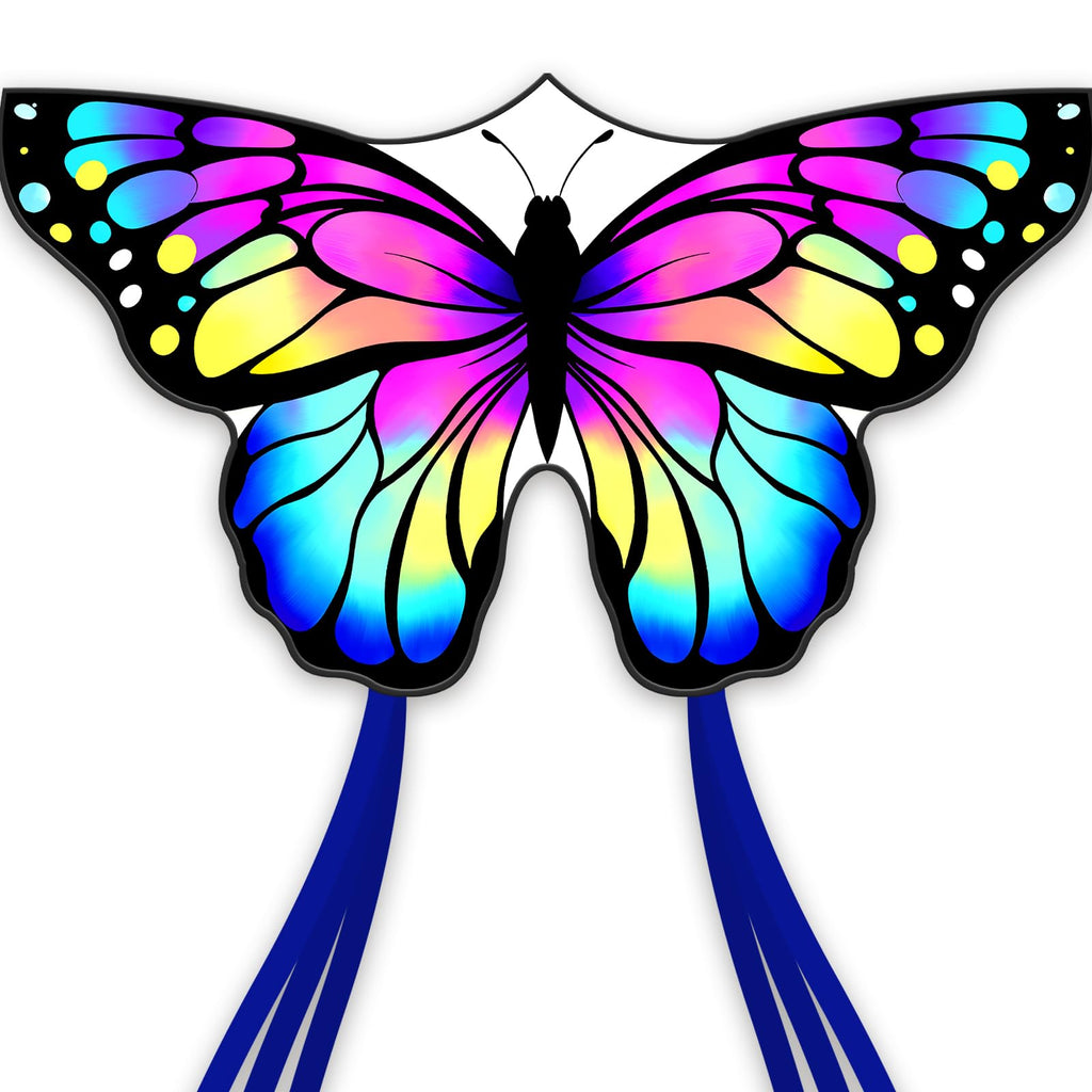 ESOKA PRON Butterfly Kite – Easy to Fly for Kids & Beginners – 210 Polyester, Fiberglass Frame, 328ft String, Blue/White