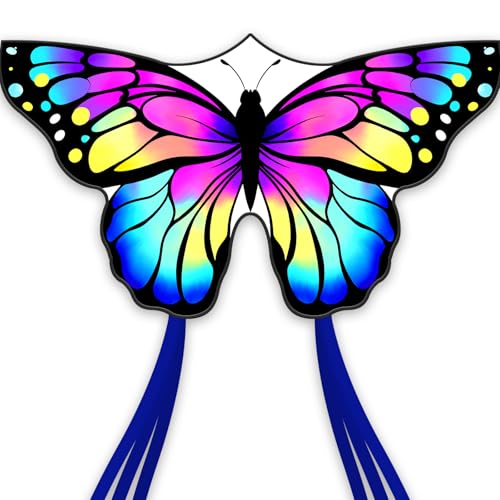 ESOKA PRON Butterfly Kite – Easy to Fly for Kids & Beginners – 210 Polyester, Fiberglass Frame, 328ft String, Blue/White