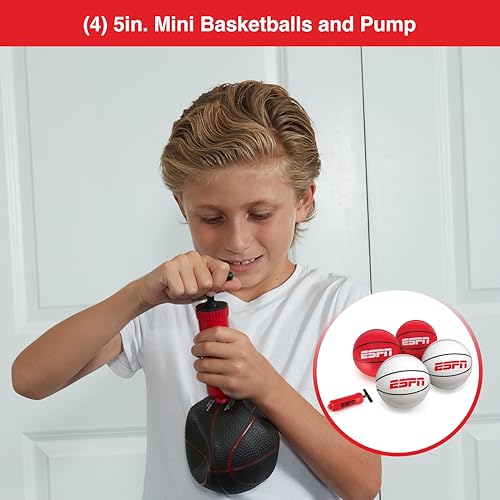 ESPN Mini Basketball Set – 4 Indoor Basketballs (5-inch) with Pump for Kids & Adults