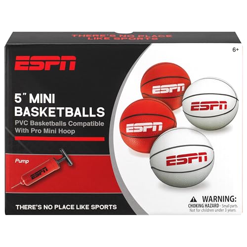 ESPN Mini Basketball Set – 4 Indoor Basketballs (5-inch) with Pump for Kids & Adults
