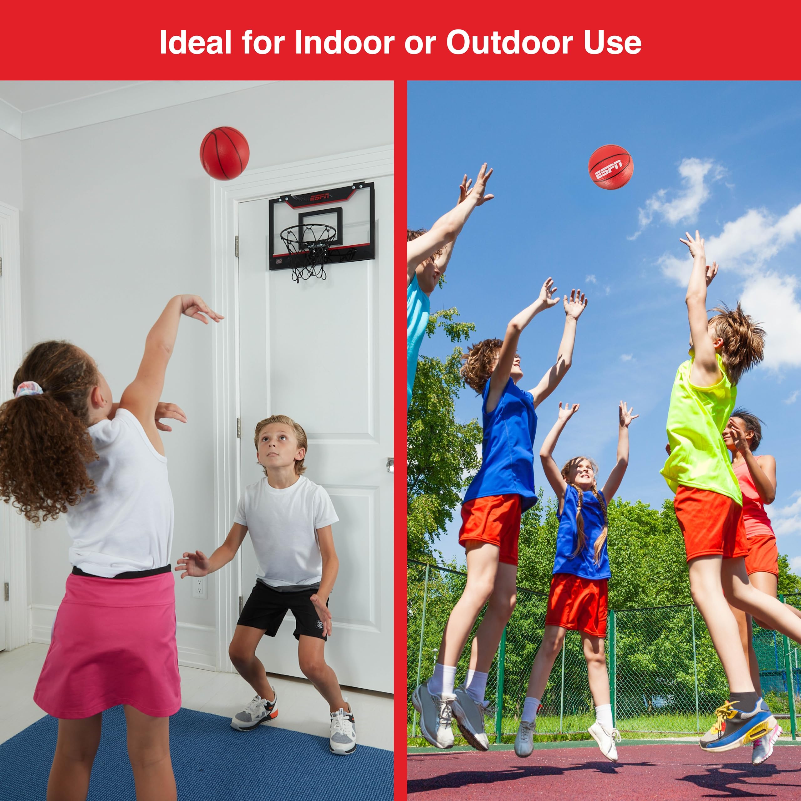 ESPN Mini Basketball Set – 4 Indoor Basketballs (5-inch) with Pump for Kids & Adults