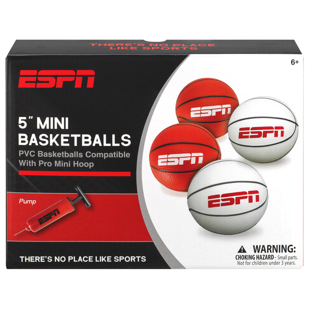 ESPN Mini Basketball Set – 4 Indoor Basketballs (5-inch) with Pump for Kids & Adults
