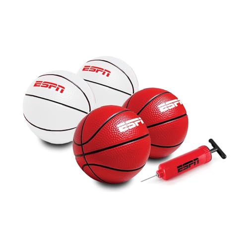 ESPN Mini Basketball Set – 4 Indoor Basketballs (5-inch) with Pump for Kids & Adults