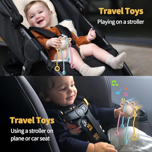 ETETOO Montessori Pull String Toy - Food Grade Silicone, Fine Motor Skills, Travel Toy for Babies (Cream)