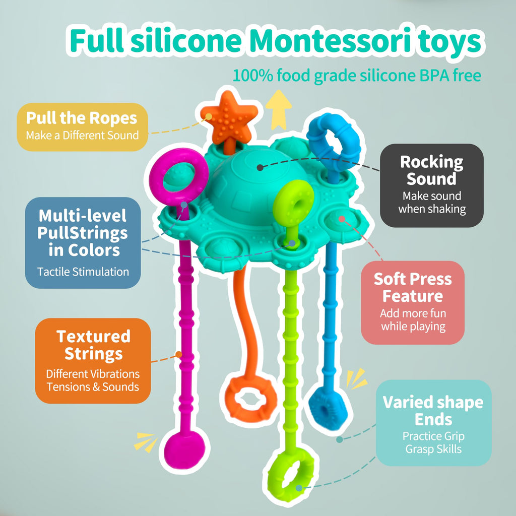 ETETOO Montessori Pull String Toy – Spearmint, Food Grade Silicone for Fine Motor Skills & Teething