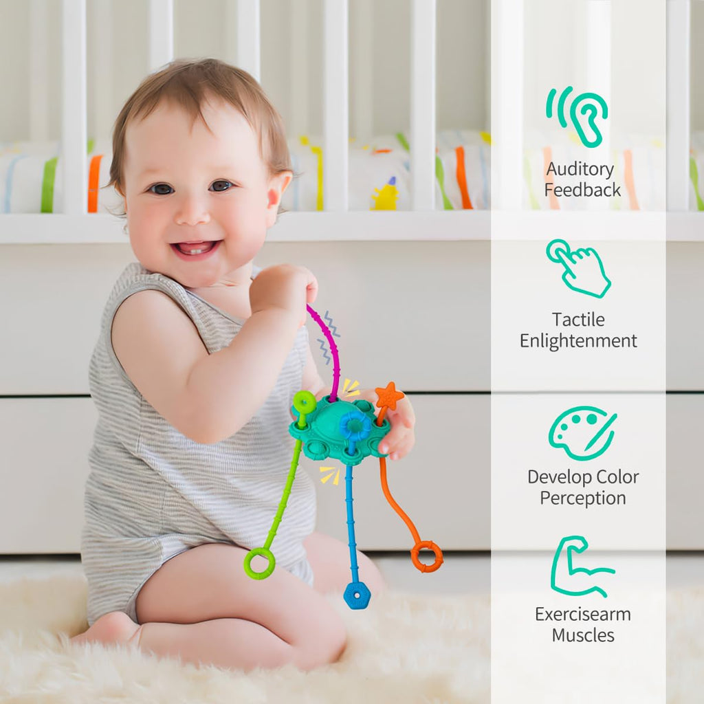 ETETOO Montessori Pull String Toy – Spearmint, Food Grade Silicone for Fine Motor Skills & Teething