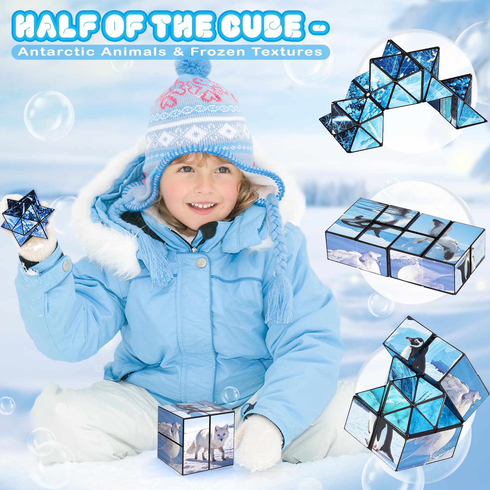 Euclidean Cube 2-in-1 Polar Animals Magic Cube Set – Fidget Toy & Yoshimoto Cube for Kids & Adults (Polar Series)