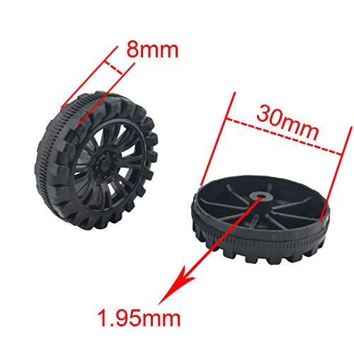 EUDAX 100pcs 30mm x 8mm Plastic Wheels with 50pcs 2mm x 100mm Metal Shafts for DIY RC Car Truck Boat Helicopter Models - Black