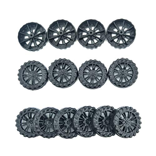 EUDAX 100pcs 30mm x 8mm Plastic Wheels with 50pcs 2mm x 100mm Metal Shafts for DIY RC Car Truck Boat Helicopter Models - Black