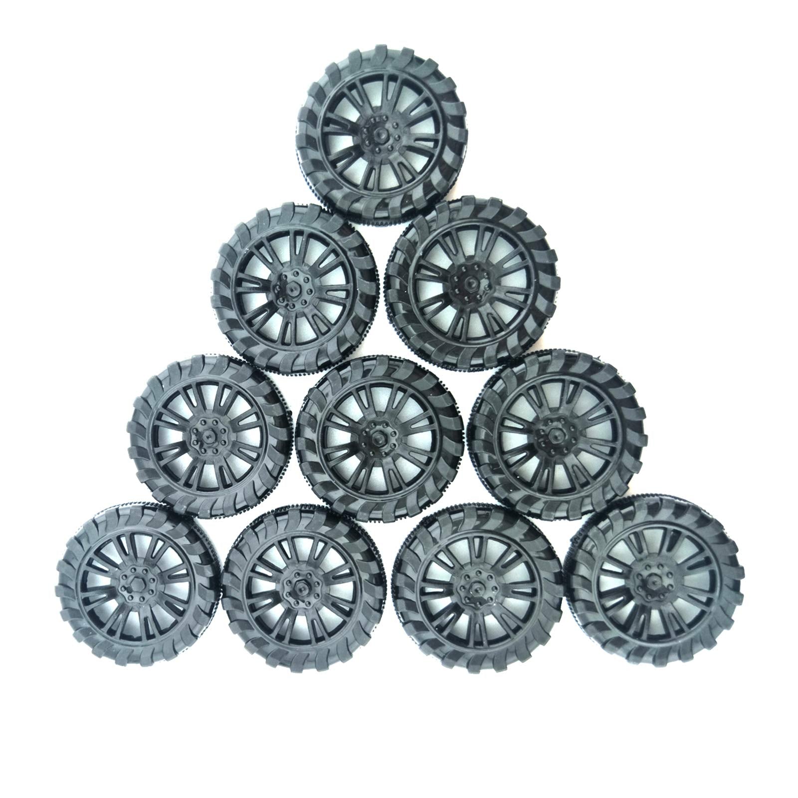 EUDAX 100pcs 30mm x 8mm Plastic Wheels with 50pcs 2mm x 100mm Metal Shafts for DIY RC Car Truck Boat Helicopter Models - Black