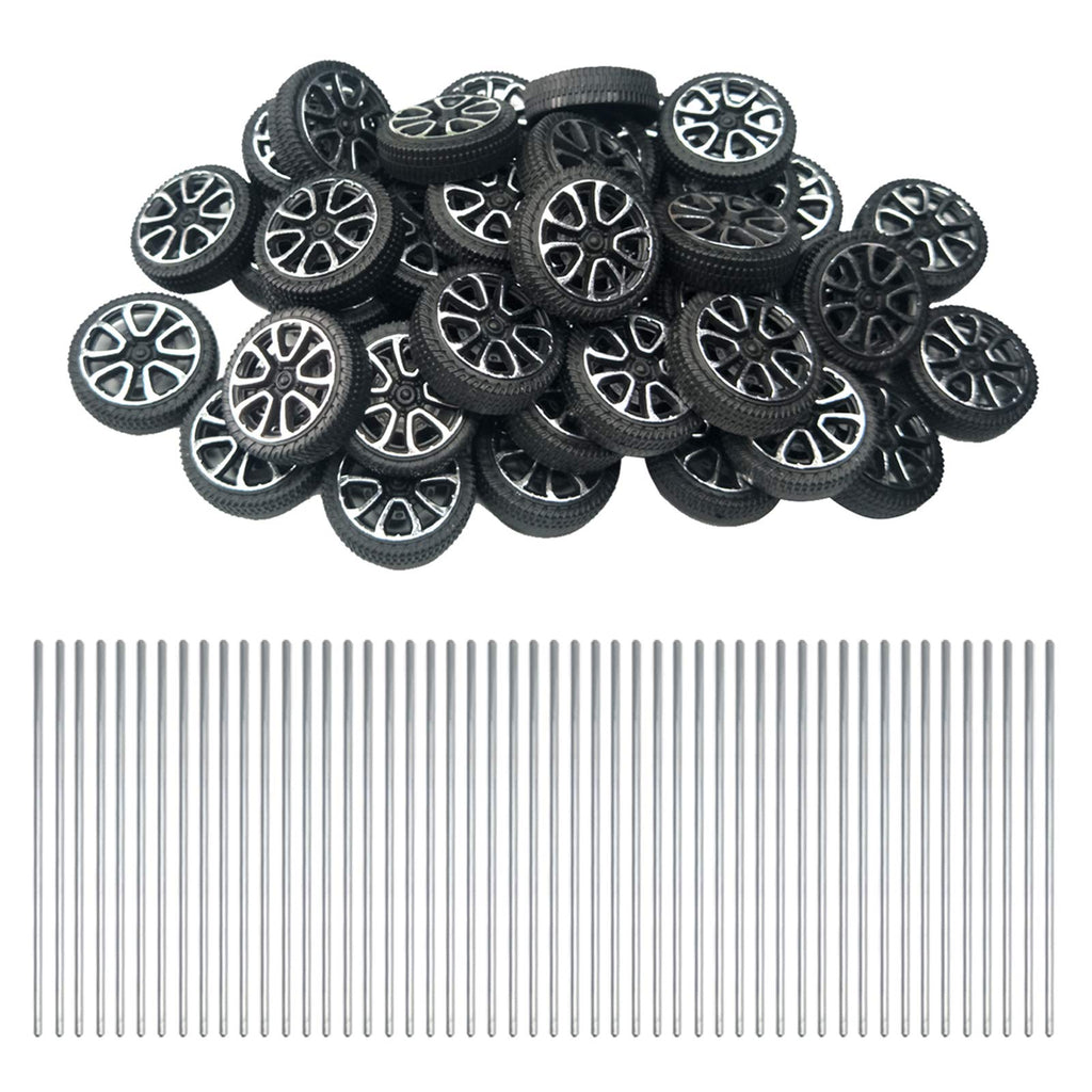 EUDAX 30mm Plastic Wheels & 2mm Metal Axles Combo - 100 Wheels + 50 Axles for DIY RC Models