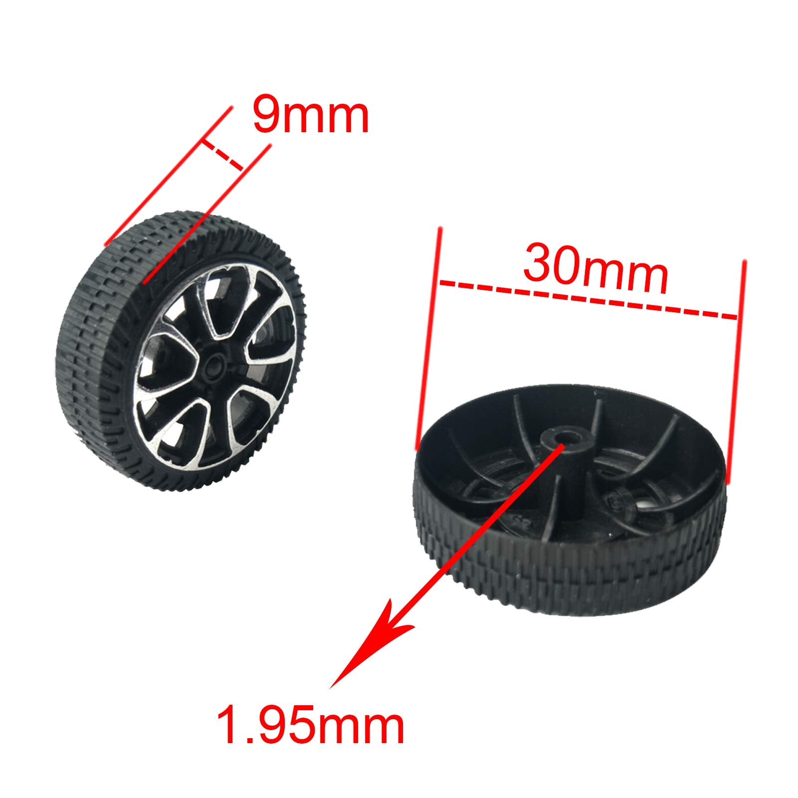 EUDAX 30mm Plastic Wheels & 2mm Metal Axles Combo - 100 Wheels + 50 Axles for DIY RC Models