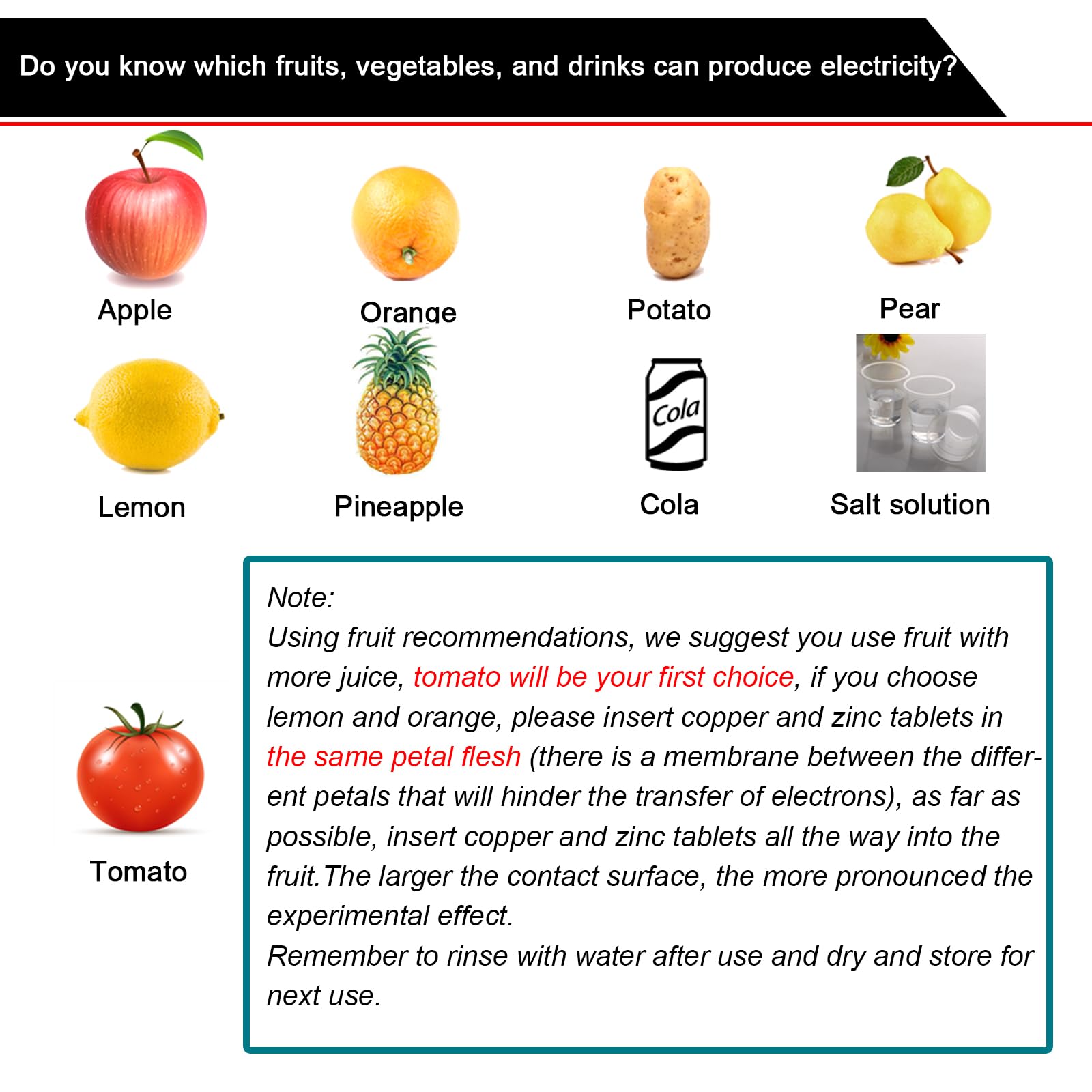 EUDAX Fruit Battery Science Experiment Kit – 4 Sets for DIY School Projects and Home Teaching