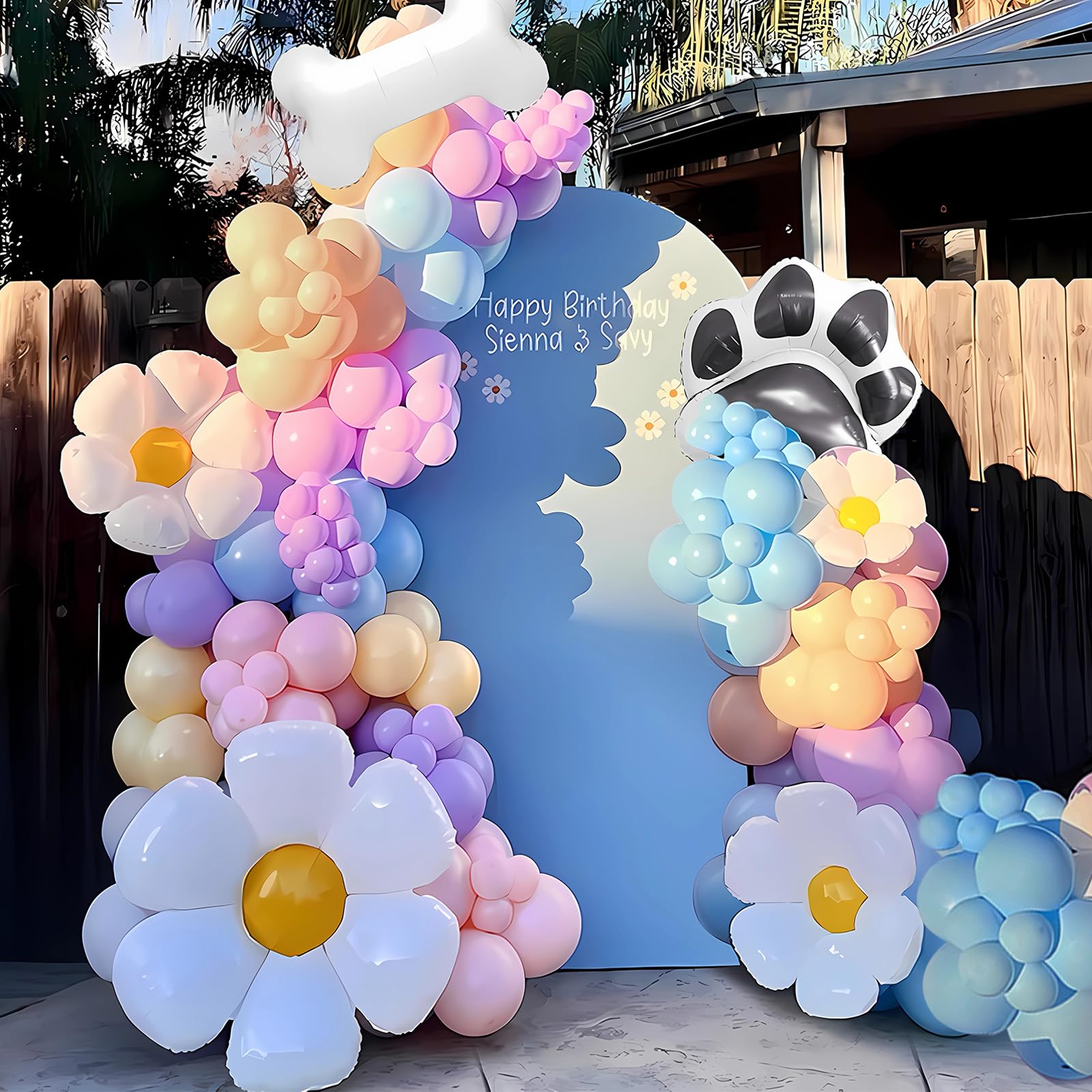 EUMIRO 140-Piece Pastel Blue Pink Balloon Arch Kit with Dog Bone & Paw Foil Balloons for Baby Shower Birthday Party Decorations