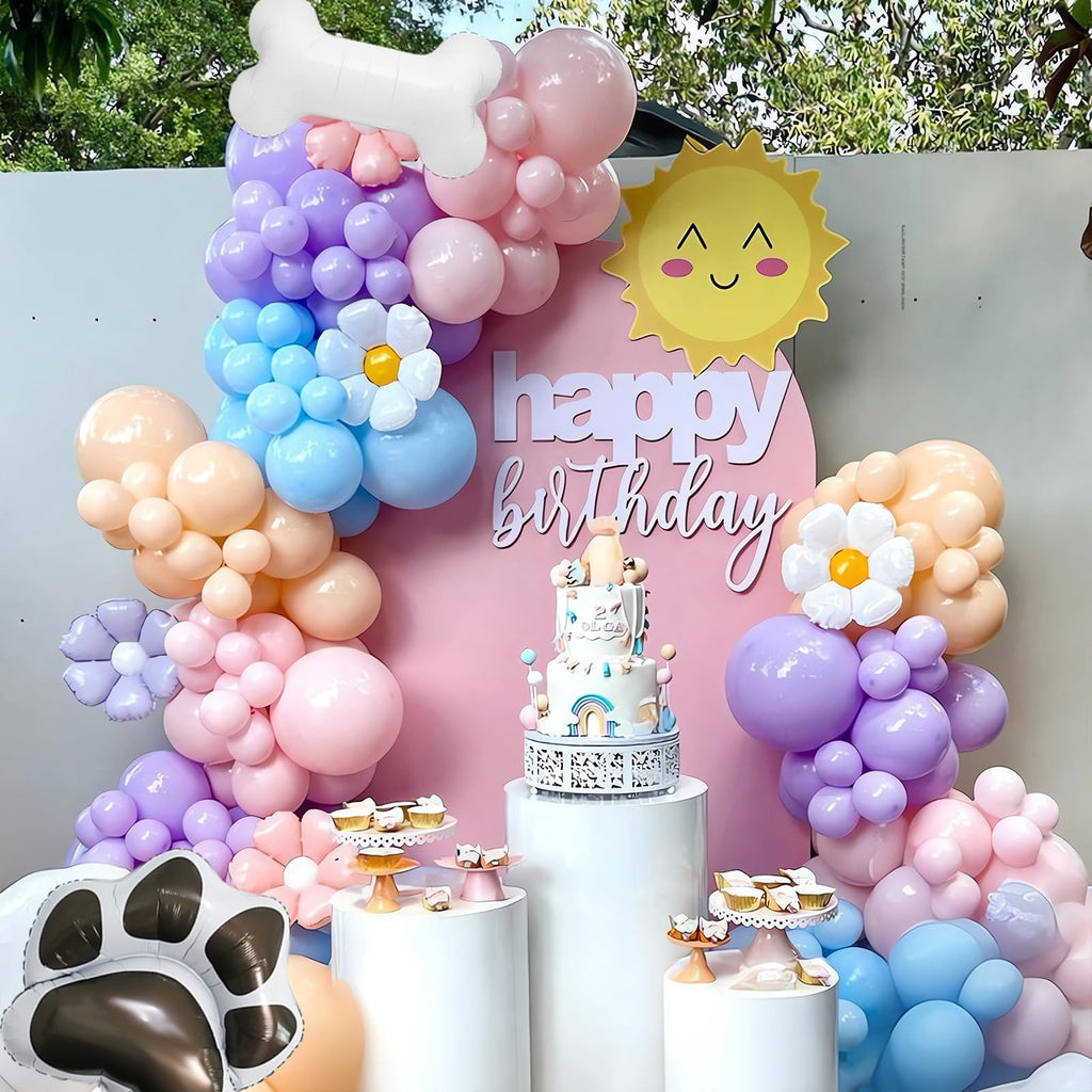 EUMIRO 140-Piece Pastel Blue Pink Balloon Arch Kit with Dog Bone & Paw Foil Balloons for Baby Shower Birthday Party Decorations