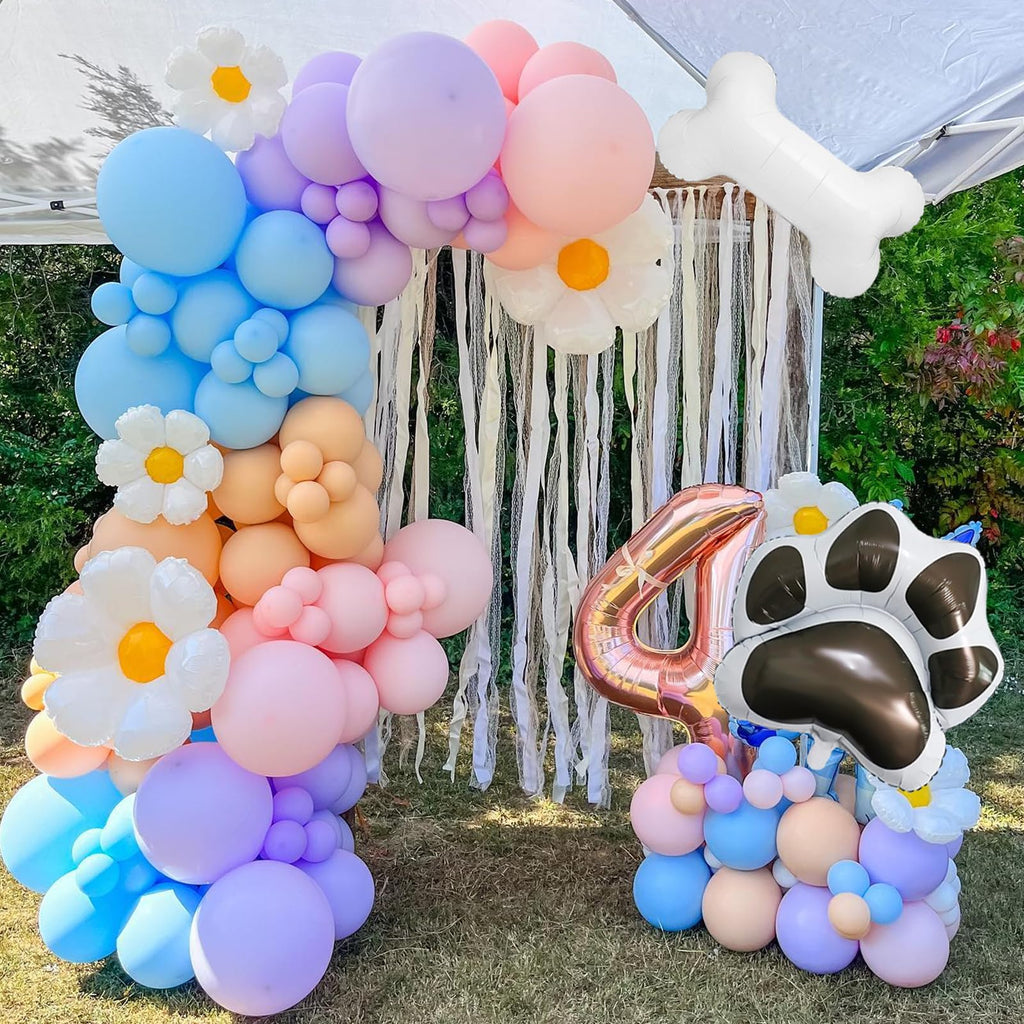 EUMIRO 140-Piece Pastel Blue Pink Balloon Arch Kit with Dog Bone & Paw Foil Balloons for Baby Shower Birthday Party Decorations