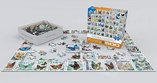 EuroGraphics Butterflies Vintage Stamps 500-Piece Puzzle – Made in USA, Large Pieces