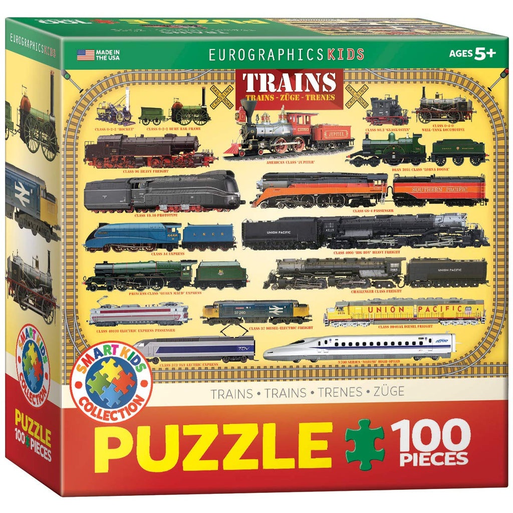 EuroGraphics Trains 100-Piece Jigsaw Puzzle – Steam Locomotives & Modern Trains, 13x19 Inches