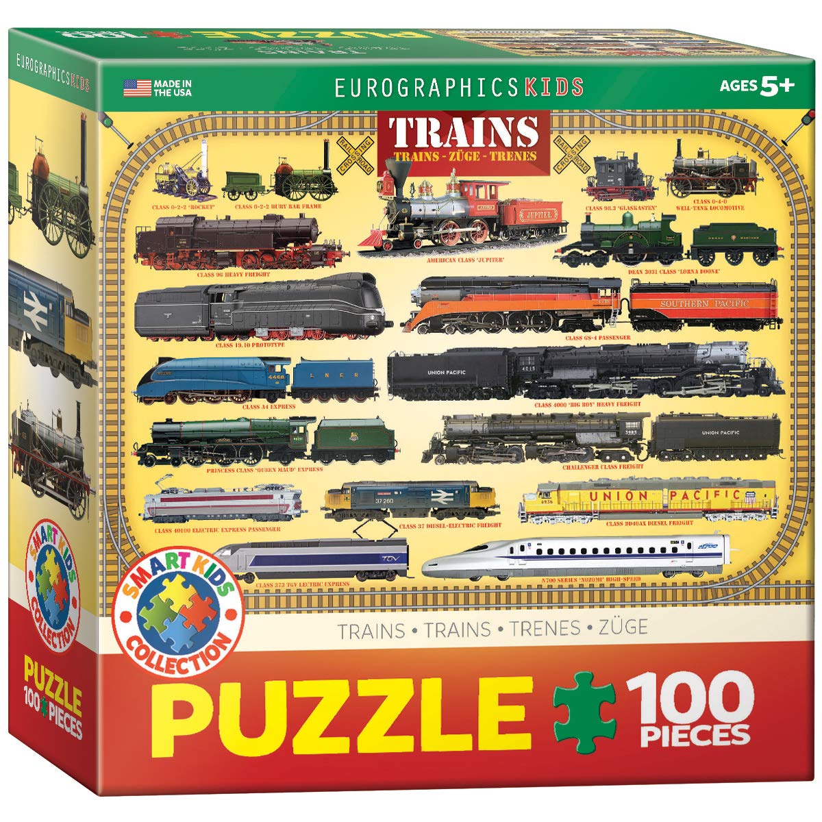 EuroGraphics Trains 100-Piece Jigsaw Puzzle – Steam Locomotives & Modern Trains, 13x19 Inches