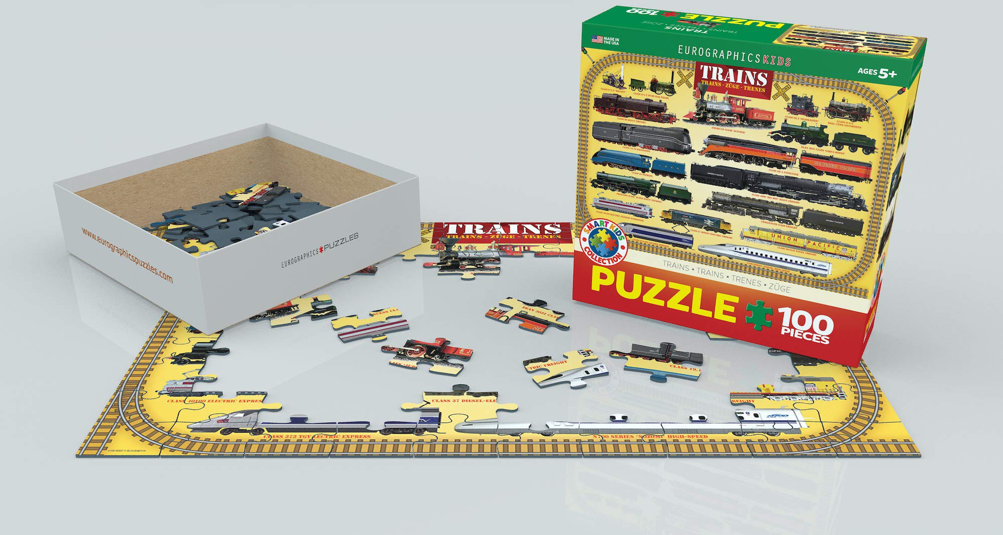 EuroGraphics Trains 100-Piece Jigsaw Puzzle – Steam Locomotives & Modern Trains, 13x19 Inches
