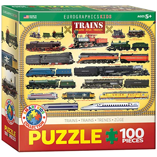 EuroGraphics Trains 100-Piece Jigsaw Puzzle – Steam Locomotives & Modern Trains, 13x19 Inches