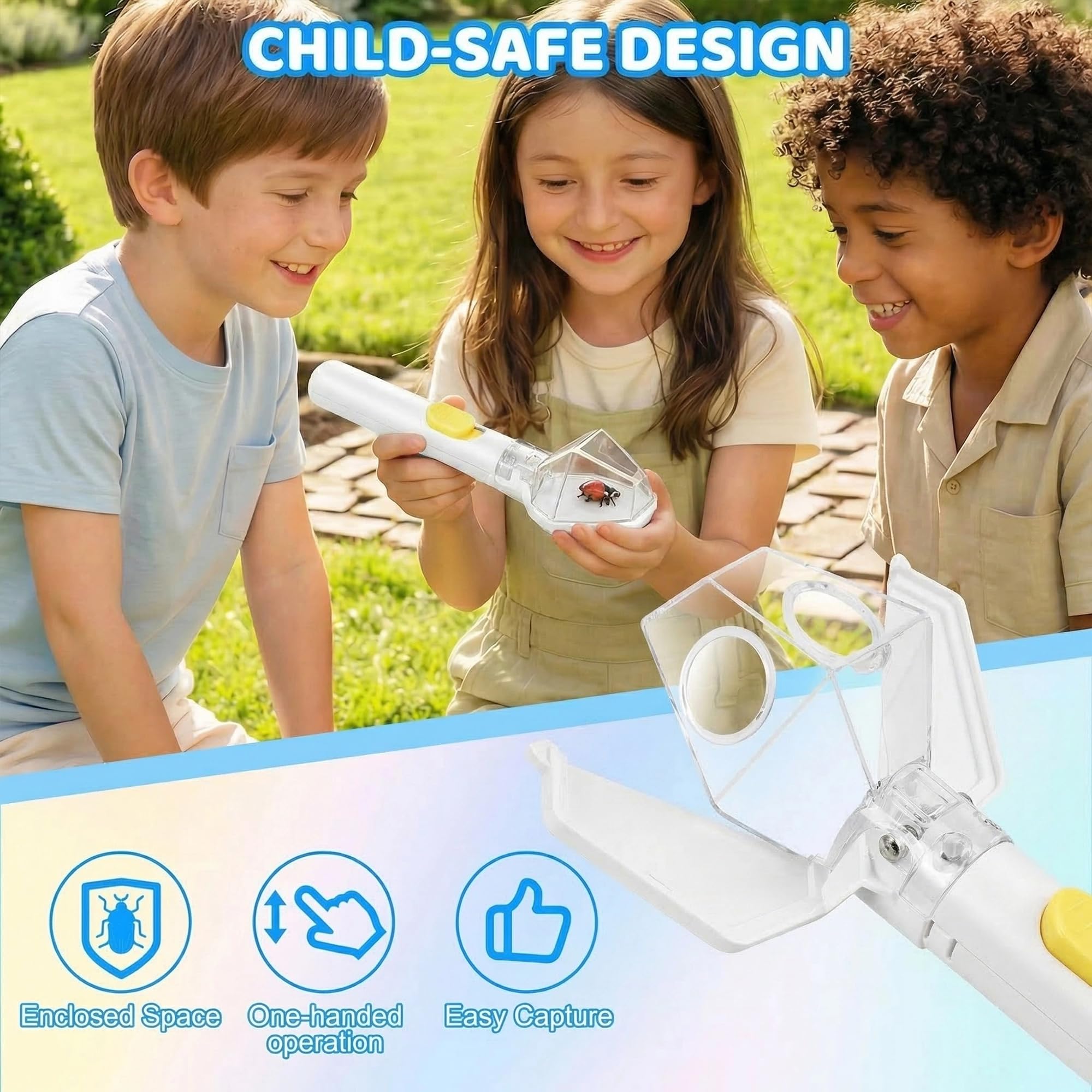 EVADA Handheld Bug Catcher for Kids – Insect Trap with 6X Magnifier, STEM Outdoor Exploration Tool, White
