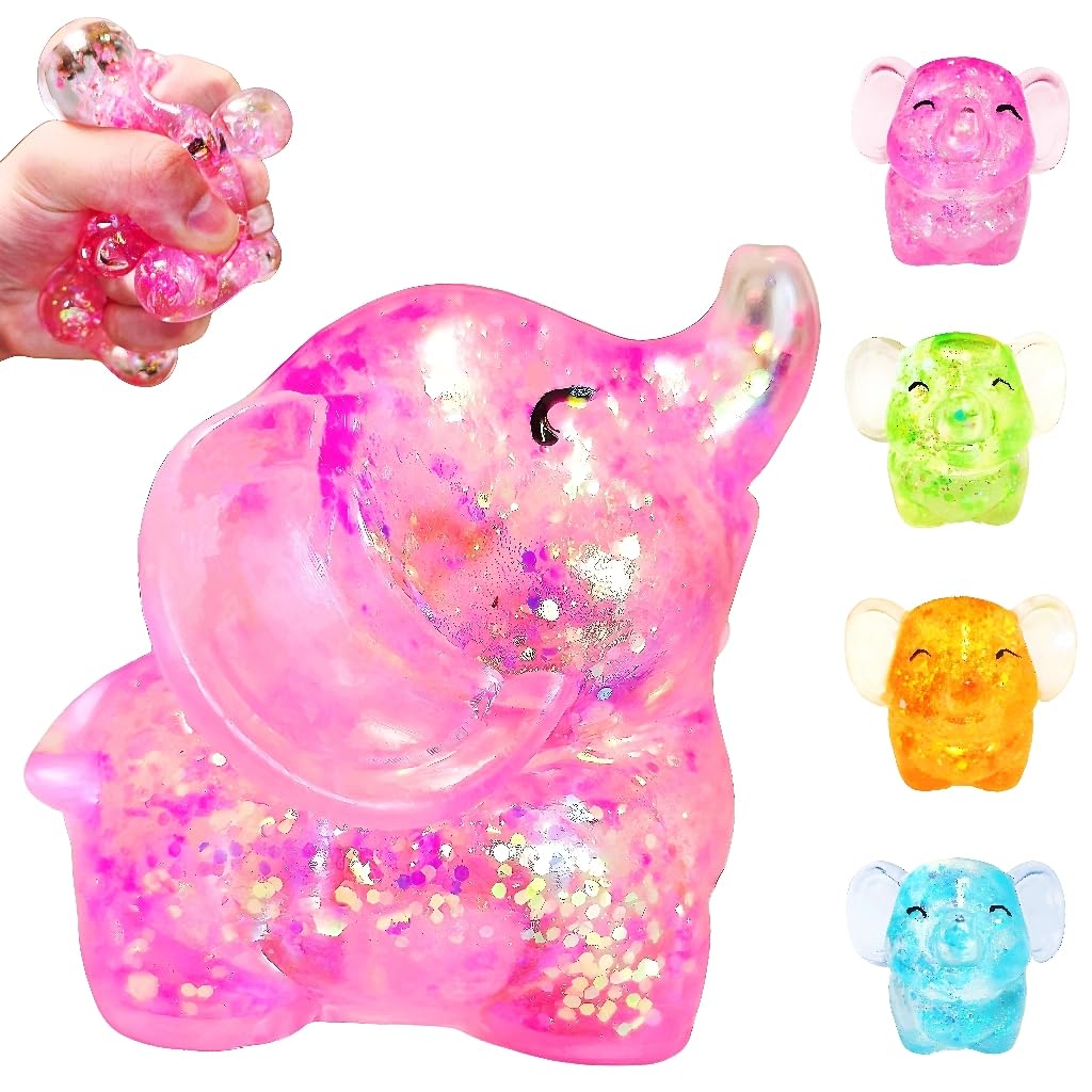 EVDERS Pink Elephant Stress Ball Squishy Toy - Slow Rise TPR Fidget for Anxiety Relief
