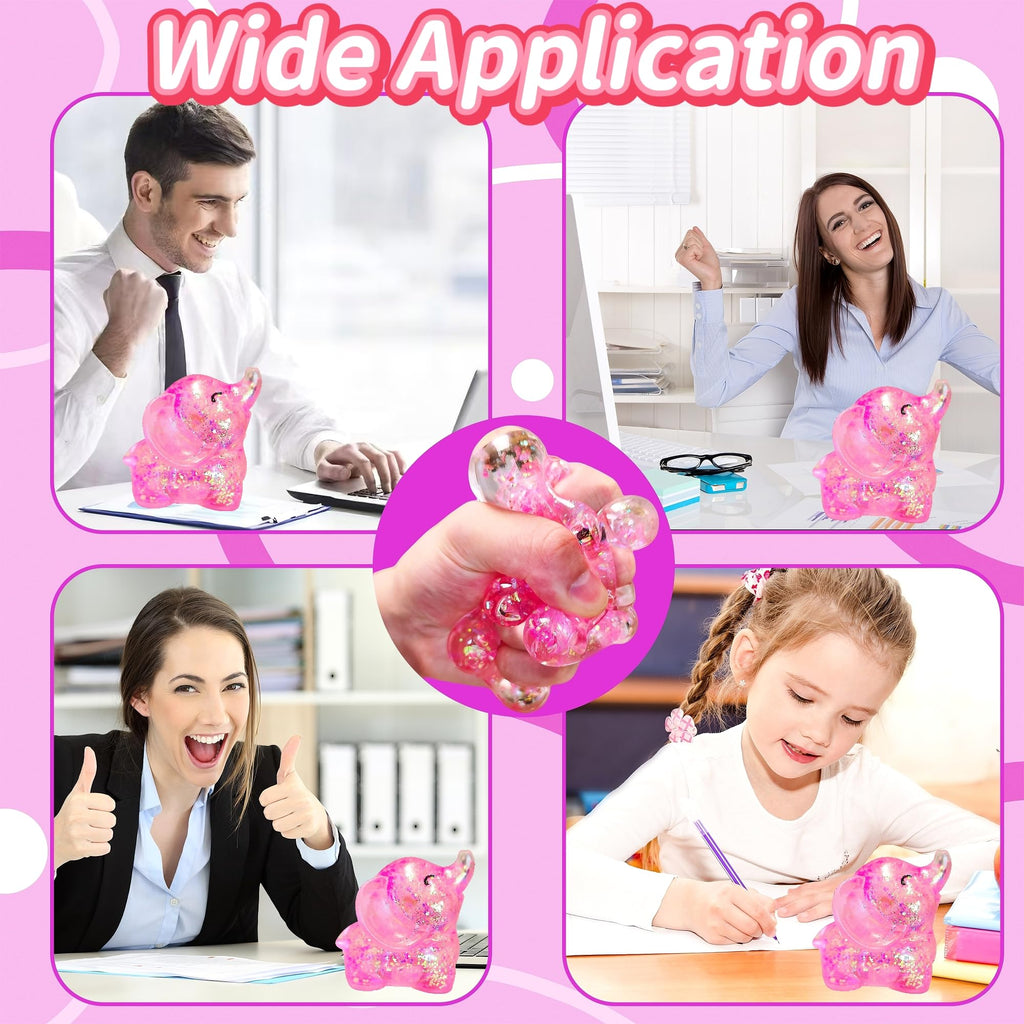 EVDERS Pink Elephant Stress Ball Squishy Toy - Slow Rise TPR Fidget for Anxiety Relief