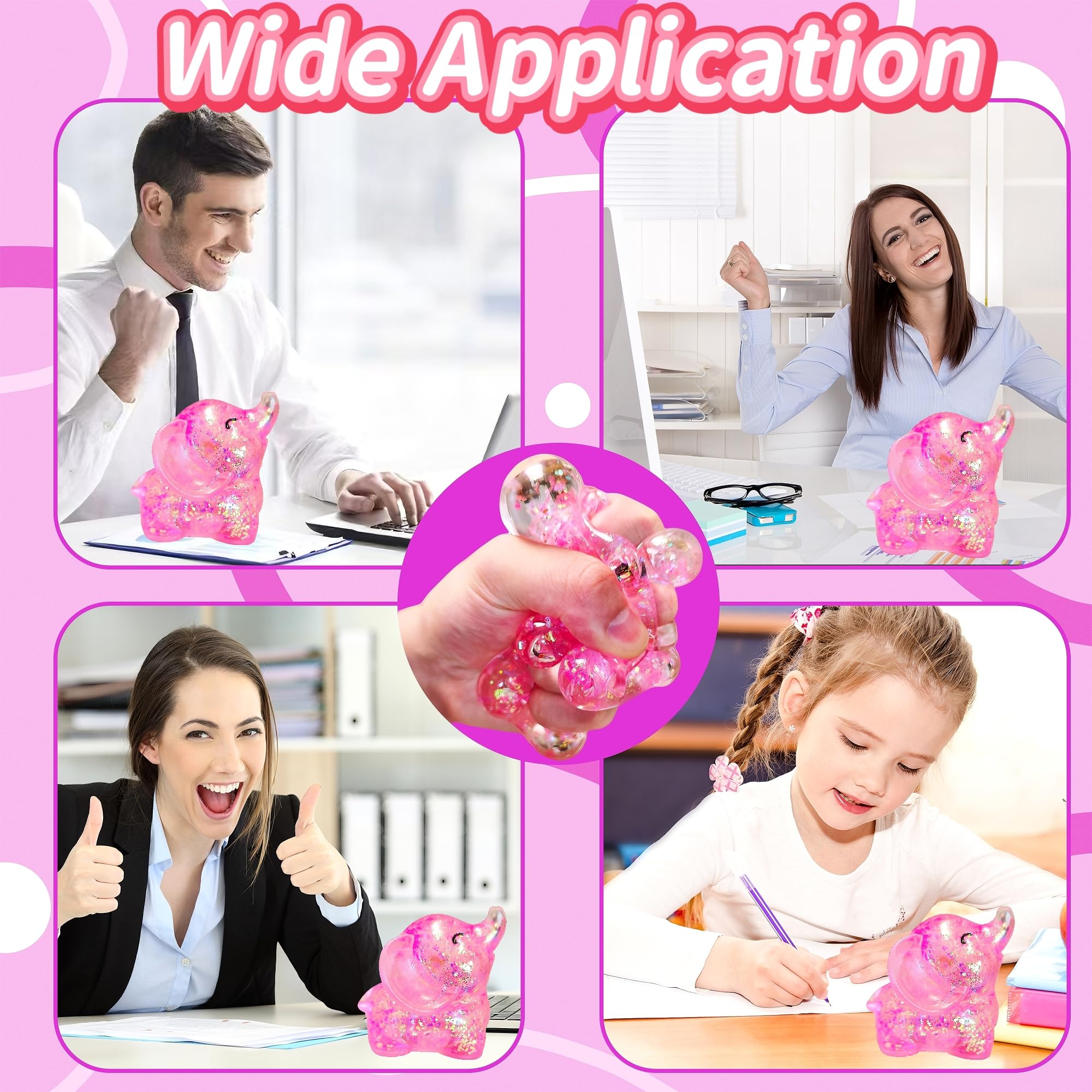 EVDERS Pink Elephant Stress Ball Squishy Toy - Slow Rise TPR Fidget for Anxiety Relief