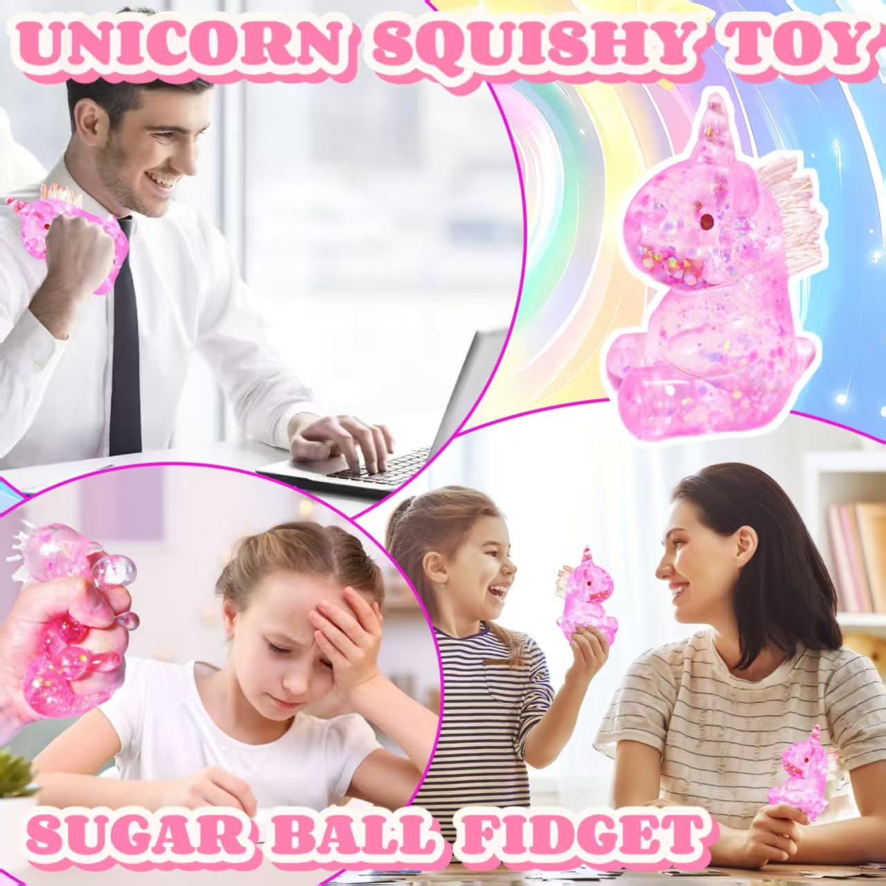 EVDERS Pink Unicorn Squishy Stress Ball – Kawaii Squeeze Toy for Kids and Adults