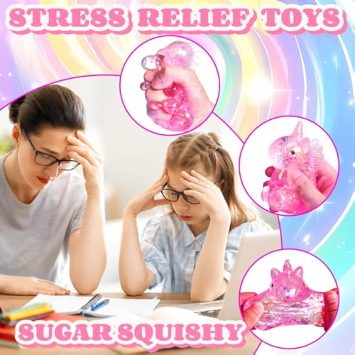 EVDERS Pink Unicorn Squishy Stress Ball – Kawaii Squeeze Toy for Kids and Adults